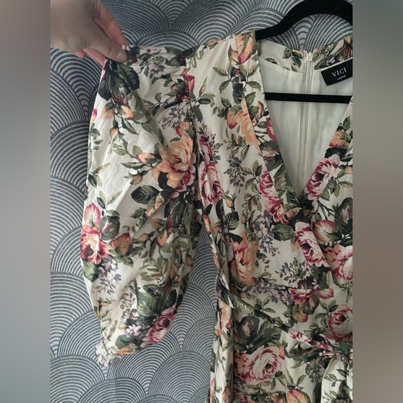 Vici Peachy/Pink Rose Floral Puff Sleeve Dress - Picture 6 of 9